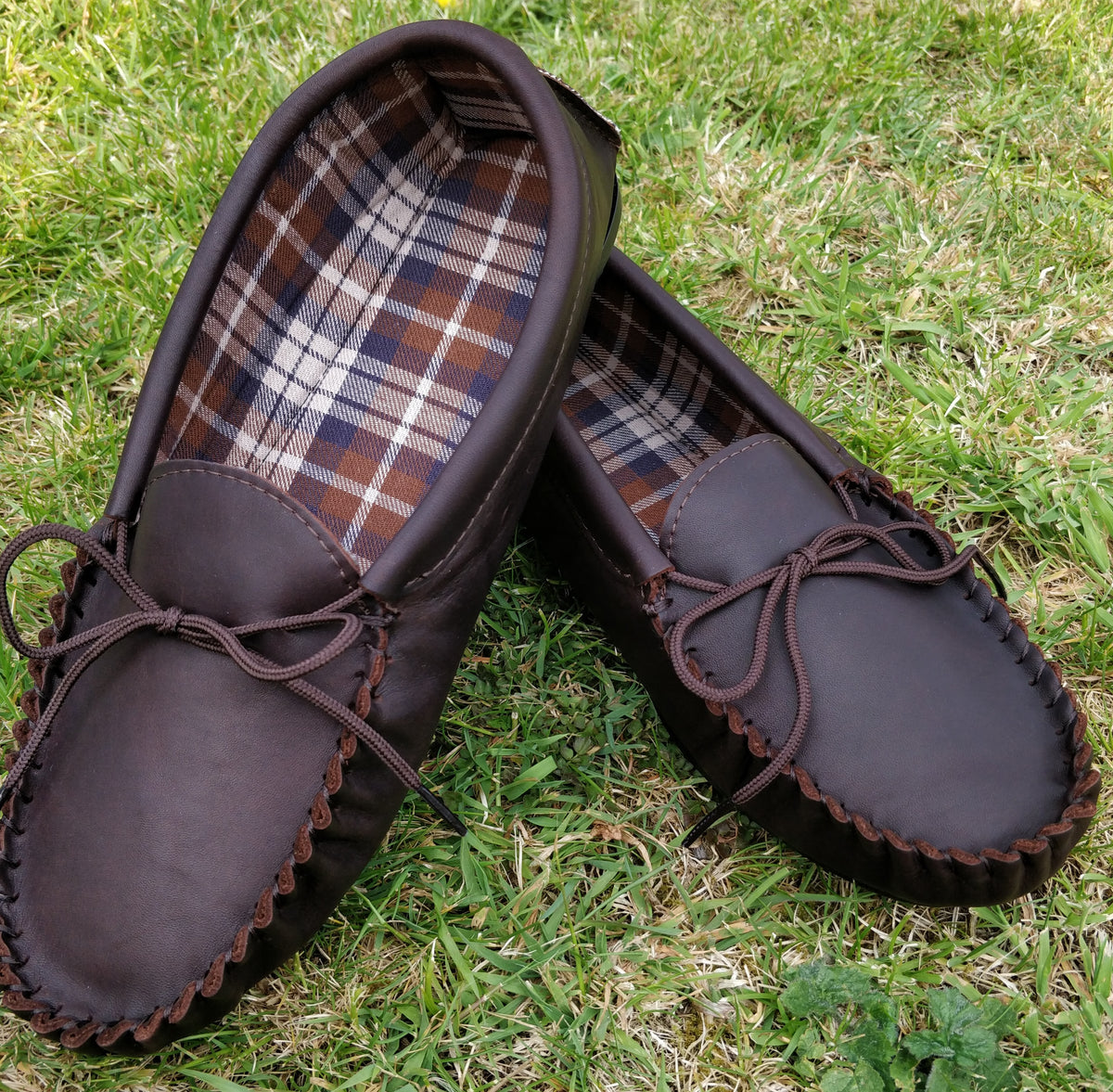 Mens leather moccasin slippers hard sole deals