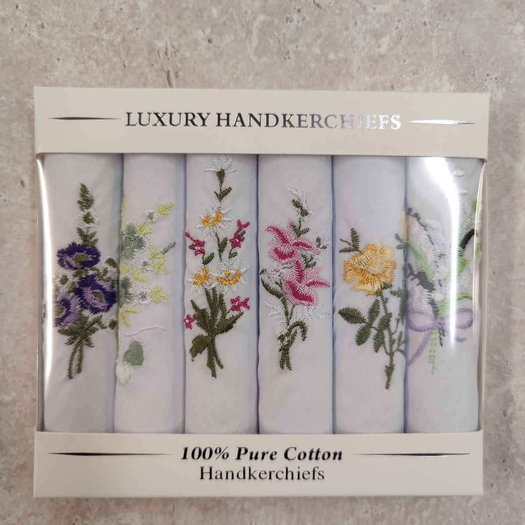 Ladies Floral Handkerchiefs - Box of 6