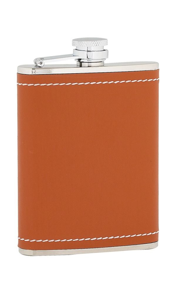 6oz Tan Leather Hip Flask With Captive Top