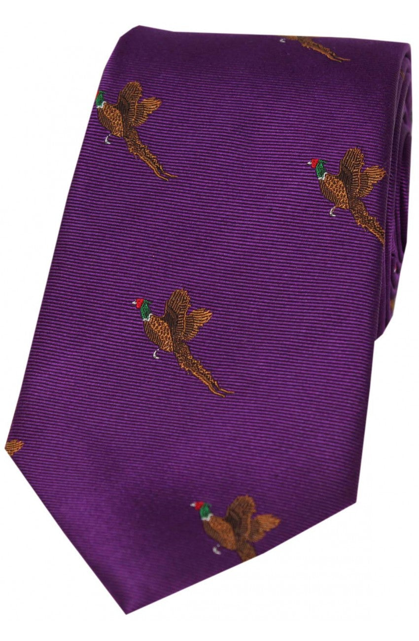 Country Flying Pheasant Purple Silk Tie